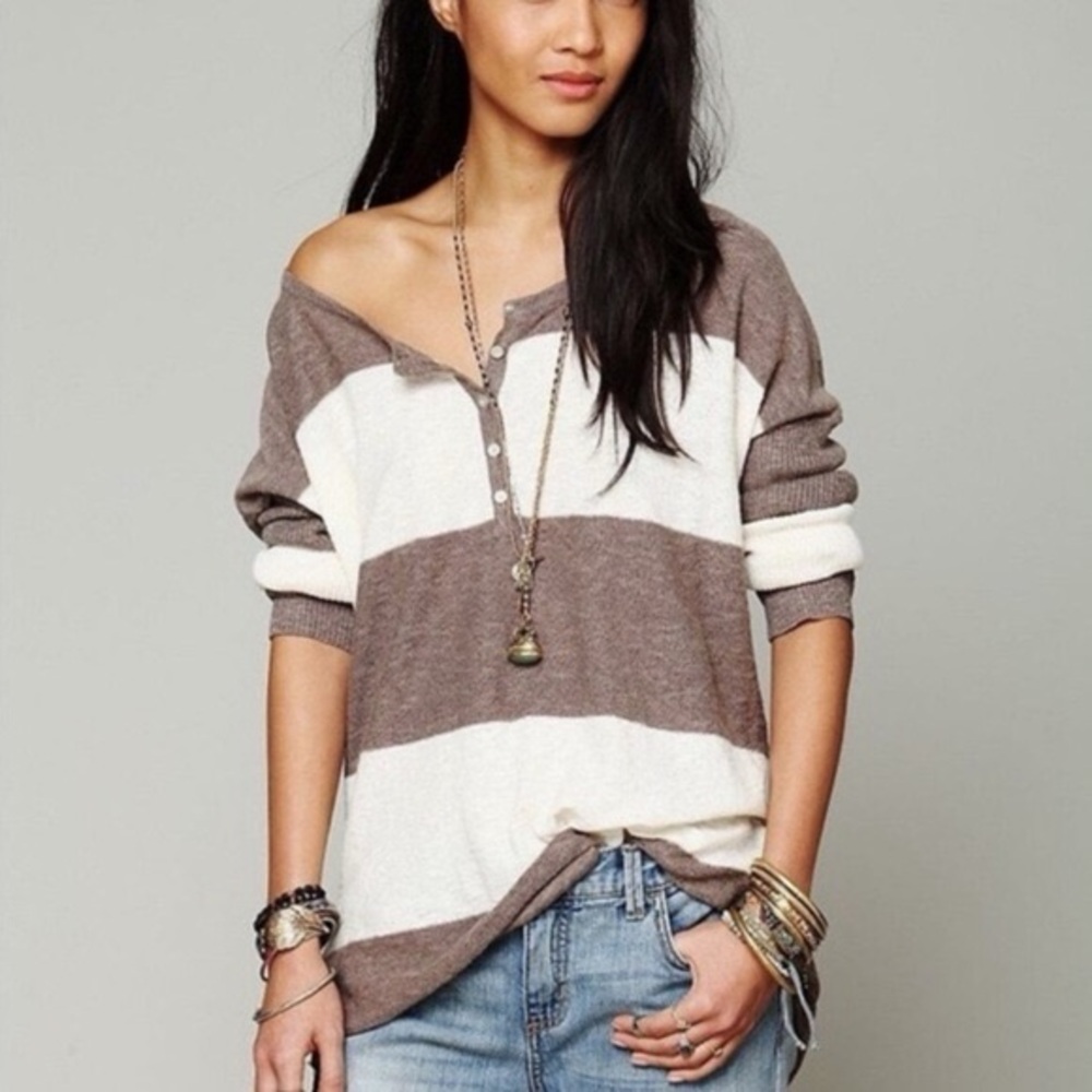 FREE PEOPLE FP Beach Brown and Cream Striped Women's Top Size Small